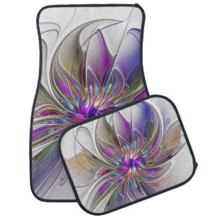 Energetic, Colourful Abstract Fractal Art Flower Car Mat
