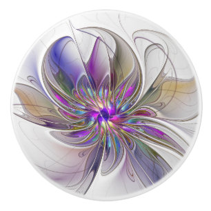 Energetic, Colourful Abstract Fractal Art Flower Ceramic Knob