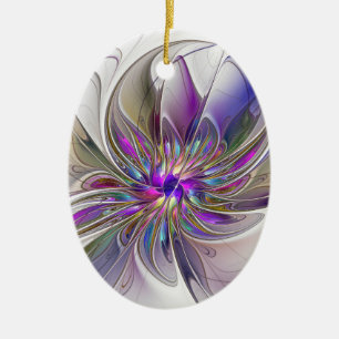 Energetic, Colourful Abstract Fractal Art Flower Ceramic Ornament