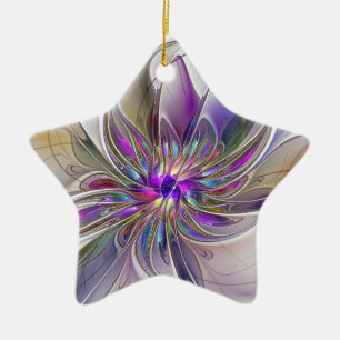 Energetic, Colourful Abstract Fractal Art Flower Ceramic Ornament