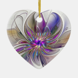 Energetic, Colourful Abstract Fractal Art Flower Ceramic Ornament