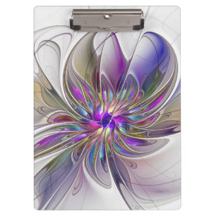 Energetic, Colourful Abstract Fractal Art Flower Clipboard