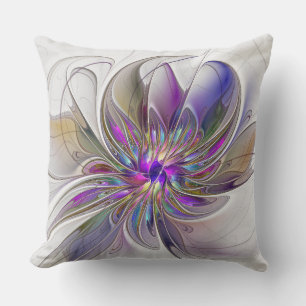Energetic, Colourful Abstract Fractal Art Flower Cushion