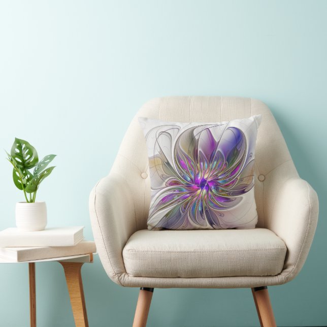 Energetic, Colourful Abstract Fractal Art Flower Cushion (Chair)