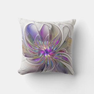 Energetic, Colourful Abstract Fractal Art Flower Cushion