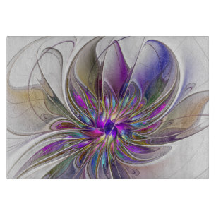 Energetic, Colourful Abstract Fractal Art Flower Cutting Board