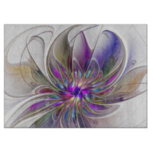 Energetic, Colourful Abstract Fractal Art Flower Cutting Board