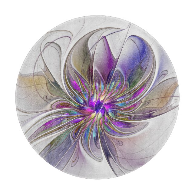 Energetic, Colourful Abstract Fractal Art Flower Cutting Board (Front)