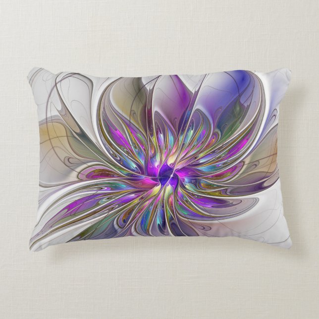 Energetic, Colourful Abstract Fractal Art Flower Decorative Cushion (Front)