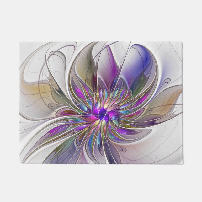 Energetic, Colourful Abstract Fractal Art Flower Doormat (Front)