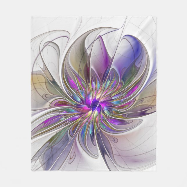 Energetic, Colourful Abstract Fractal Art Flower Fleece Blanket (Front)