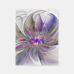 Energetic, Colourful Abstract Fractal Art Flower Fleece Blanket