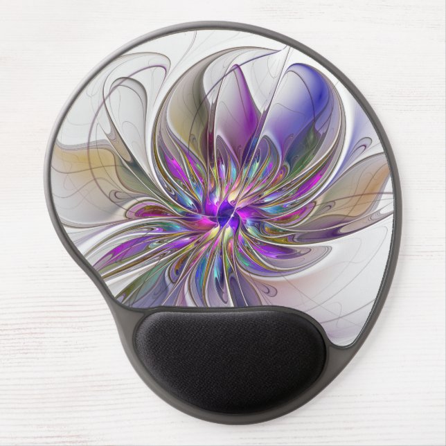 Energetic, Colourful Abstract Fractal Art Flower Gel Mouse Pad (Front)