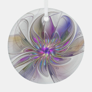 Energetic, Colourful Abstract Fractal Art Flower Glass Tree Decoration