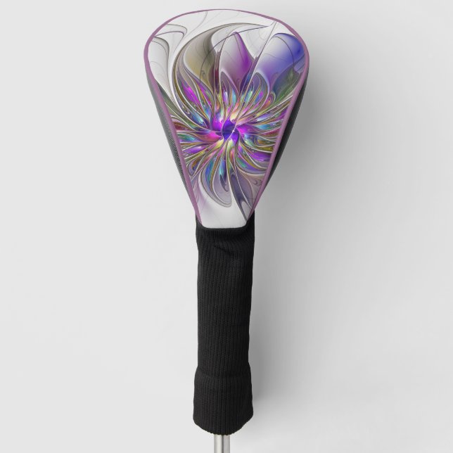 Energetic, Colourful Abstract Fractal Art Flower Golf Head Cover (Front)