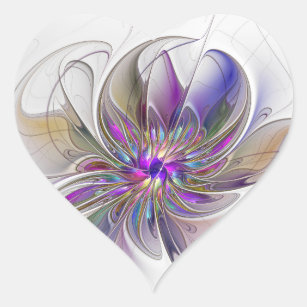 Energetic, Colourful Abstract Fractal Art Flower Heart Sticker