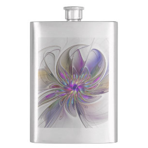 Energetic, Colourful Abstract Fractal Art Flower Hip Flask