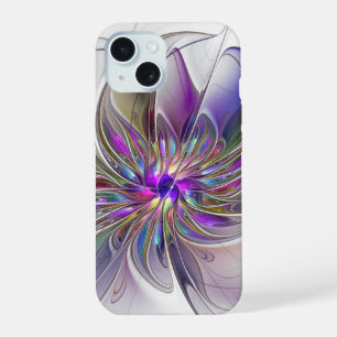Energetic, Colourful Abstract Fractal Art Flower iPhone 15 Case