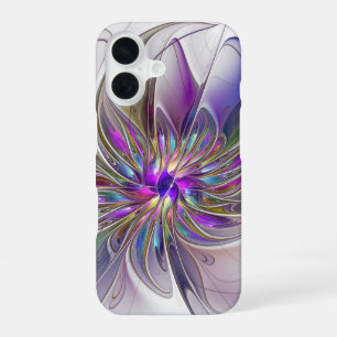 Energetic, Colourful Abstract Fractal Art Flower iPhone 16 Case