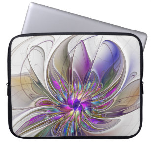 Energetic, Colourful Abstract Fractal Art Flower Laptop Sleeve