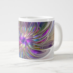 Energetic, Colourful Abstract Fractal Art Flower Large Coffee Mug