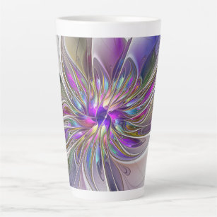 Energetic, Colourful Abstract Fractal Art Flower Latte Mug