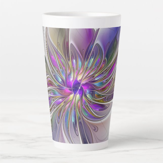 Energetic, Colourful Abstract Fractal Art Flower Latte Mug (Front)