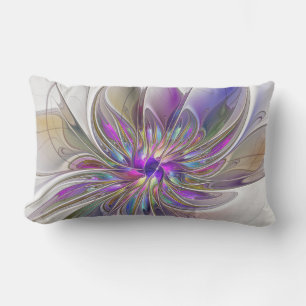 Energetic, Colourful Abstract Fractal Art Flower Lumbar Cushion