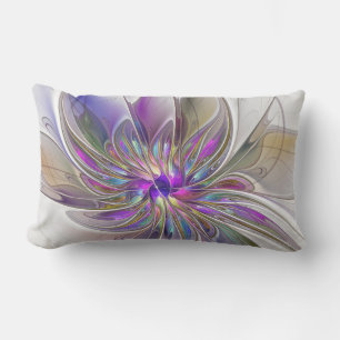 Energetic, Colourful Abstract Fractal Art Flower Lumbar Cushion