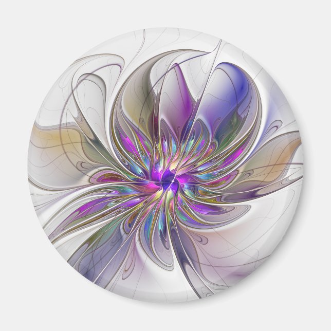 Energetic, Colourful Abstract Fractal Art Flower Magnet (Front)