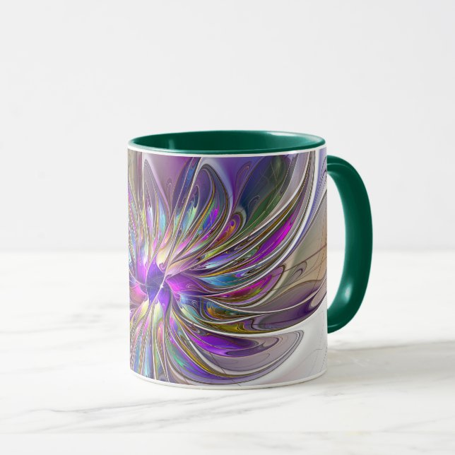Energetic, Colourful Abstract Fractal Art Flower Mug (Front Right)