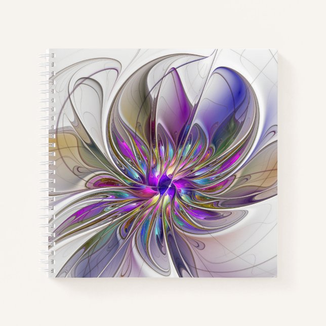 Energetic, Colourful Abstract Fractal Art Flower Notebook (Front)