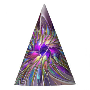 Energetic, Colourful Abstract Fractal Art Flower Party Hat