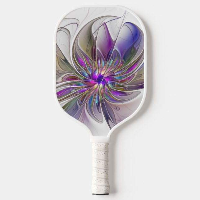 Energetic, Colourful Abstract Fractal Art Flower Pickleball Paddle (Front)