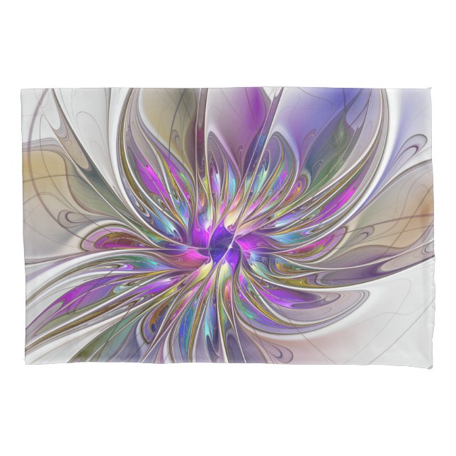 Energetic, Colourful Abstract Fractal Art Flower Pillowcase (Front)