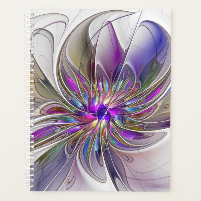 Energetic, Colourful Abstract Fractal Art Flower Planner (Front)
