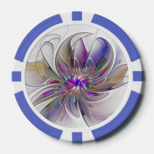 Energetic, Colourful Abstract Fractal Art Flower Poker Chips
