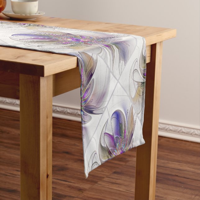 Energetic, Colourful Abstract Fractal Art Flower Short Table Runner (In Situ)