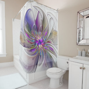 Energetic, Colourful Abstract Fractal Art Flower Shower Curtain