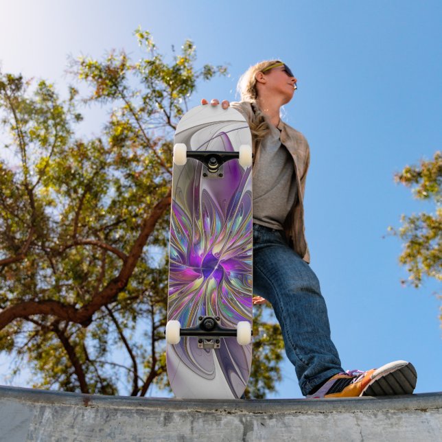 Energetic, Colourful Abstract Fractal Art Flower Skateboard (Outdoor 1)