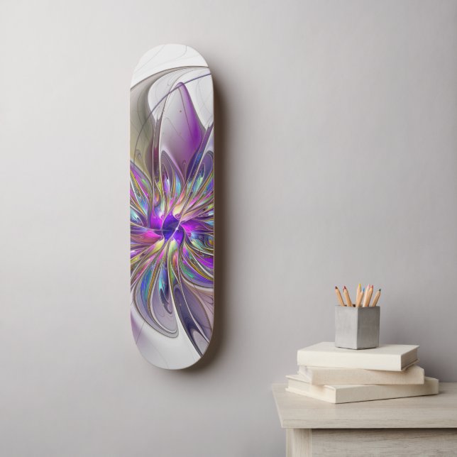 Energetic, Colourful Abstract Fractal Art Flower Skateboard (Wall Art)