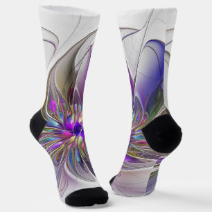 Energetic, Colourful Abstract Fractal Art Flower Socks
