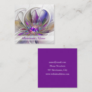 Energetic, Colourful Abstract Fractal Art Flower Square Business Card