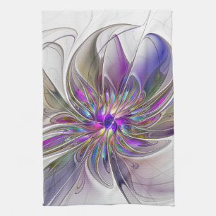 Energetic, Colourful Abstract Fractal Art Flower Tea Towel