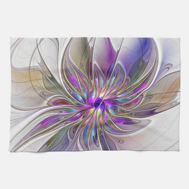 Energetic, Colourful Abstract Fractal Art Flower Tea Towel (Horizontal)