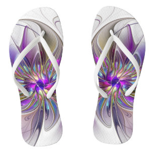 Energetic, Colourful Abstract Fractal Art Flower Thongs