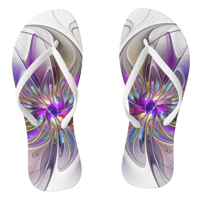 Energetic, Colourful Abstract Fractal Art Flower Thongs (Footbed)