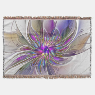 Energetic, Colourful Abstract Fractal Art Flower Throw Blanket