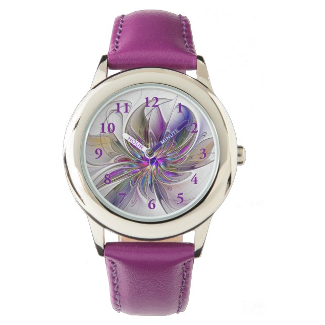 Energetic, Colourful Abstract Fractal Art Flower Watch (Front)
