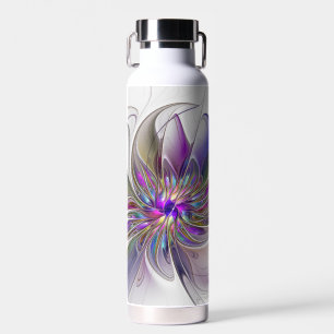 Energetic, Colourful Abstract Fractal Art Flower Water Bottle